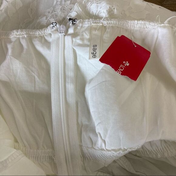 Sage White Lace Off Shoulder Long Sleeve Romper Small New Boutique - Picture 8 of 12